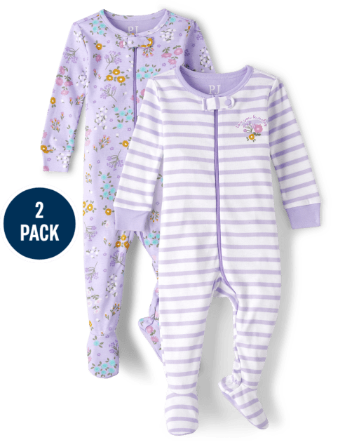 Pijama de una pieza de algodón con ajuste ceñido floral para bebés y niñas pequeñas, paquete de 2
