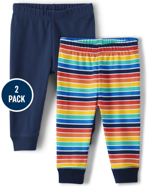 Pack de 2 pantalones unisex a rayas para bebé