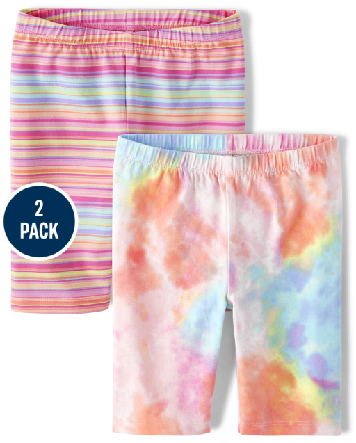 Girls Rainbow Tie Dye Bike Shorts 2-Pack