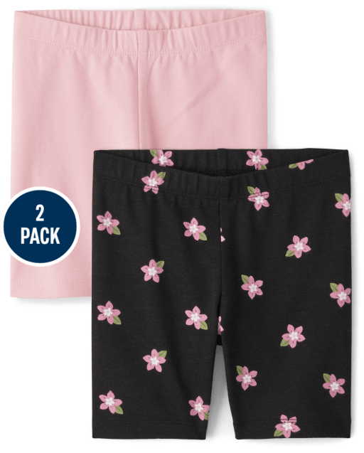 Pack de 2 pantalones cortos ciclistas con estampado floral para niñas pequeñas