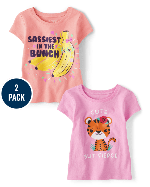Paquete de 2 camisetas con estampado Sassy para bebés y niñas pequeñas