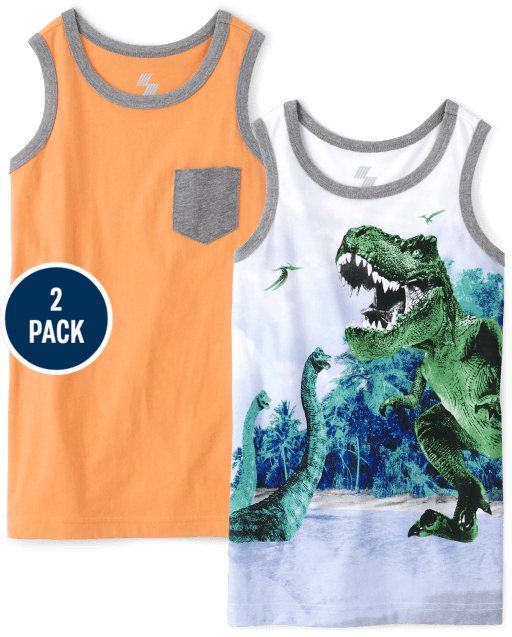 Pack de 2 camisetas sin mangas con bolsillo de dinosaurio para niños