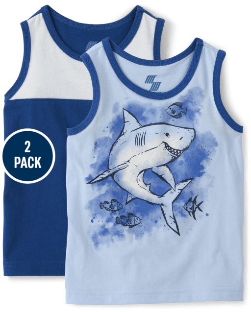 Paquete de 2 camisetas sin mangas con diseño de tiburón para bebés y niños pequeños