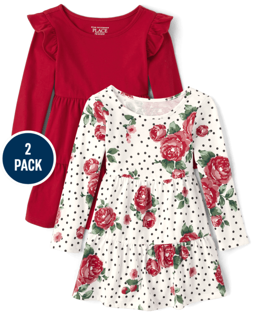 Toddler Girls Floral Tiered Babydoll Dress 2-Pack
