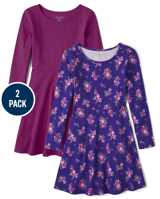 Vestido skater floral para niña, paquete de 2