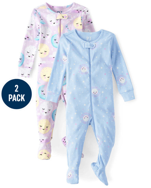 Baby And Toddler Girls Dreamer Snug Fit Cotton One Piece Pajamas 2-Pack