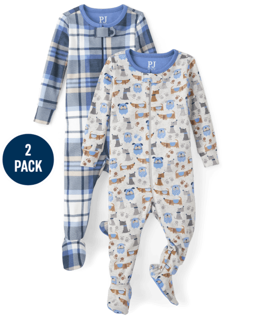 Baby And Toddler Boys Dog Snug Fit Cotton One Piece Pajamas 2-Pack