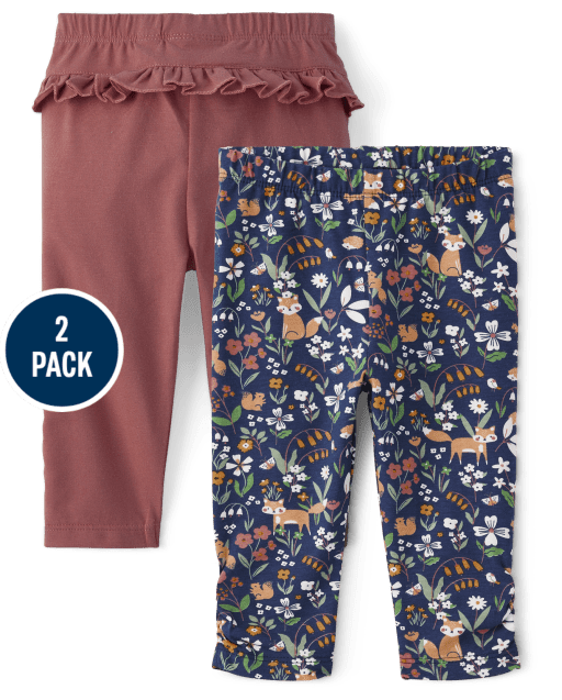 Baby Girls Floral Fox Ruffle Leggings 2-Pack