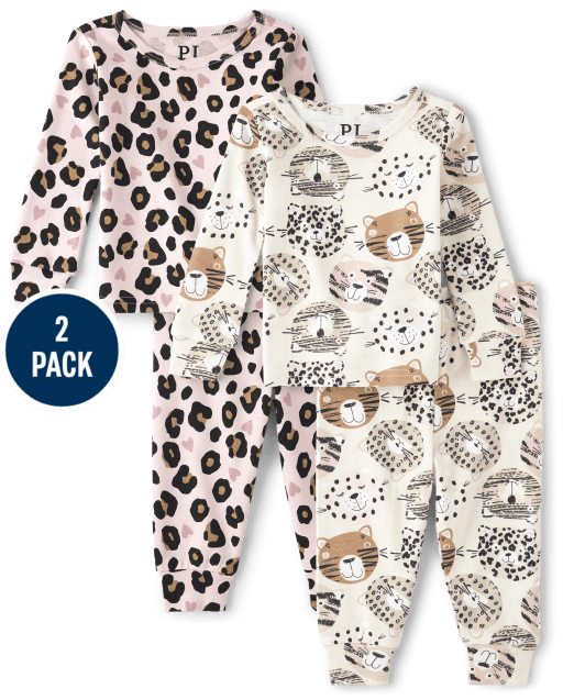 Baby And Toddler Girls Leopard Snug Fit Cotton Pajamas 2-Pack