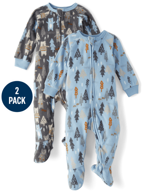 Baby And Toddler Boys Bear Fleece Footed One Piece Pajamas 2-Pack