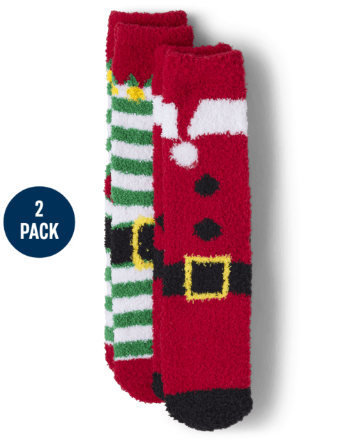 Adult Matching Family Santa Elf Suit Cozy Socks 2-Pack