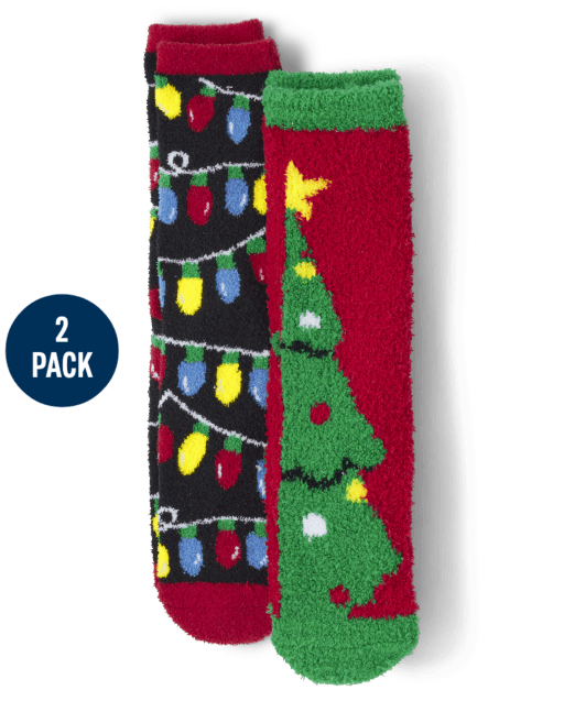 Unisex Adult Matching Family Lights Christmas Tree Cozy Socks 2-Pack