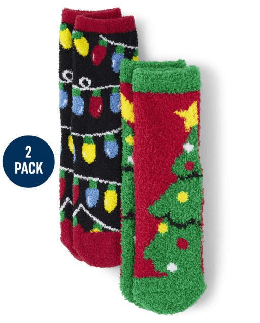 Unisex Kids Matching Family Lights Christmas Tree Cozy Socks 2-Pack