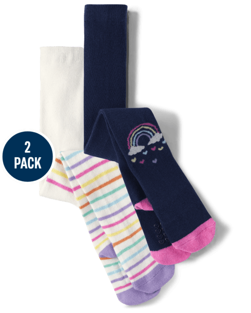 Toddler Girls Rainbow Striped Tights 2-Pack