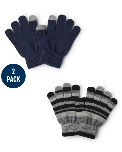 Lot de 2 gants à rayures pour textos pour garçon