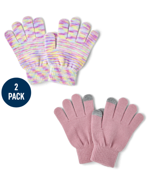 Paquete de 2 guantes para enviar mensajes de texto con tinte espacial y arcoíris para niñas