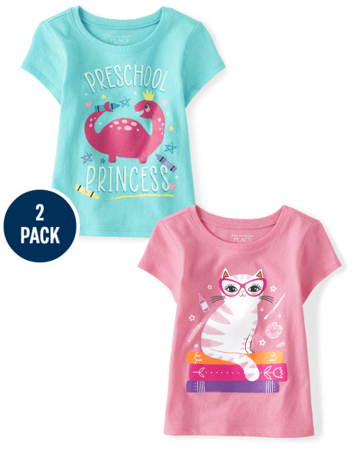 Camiseta con gráfico escolar para niñas pequeñas, paquete de 2