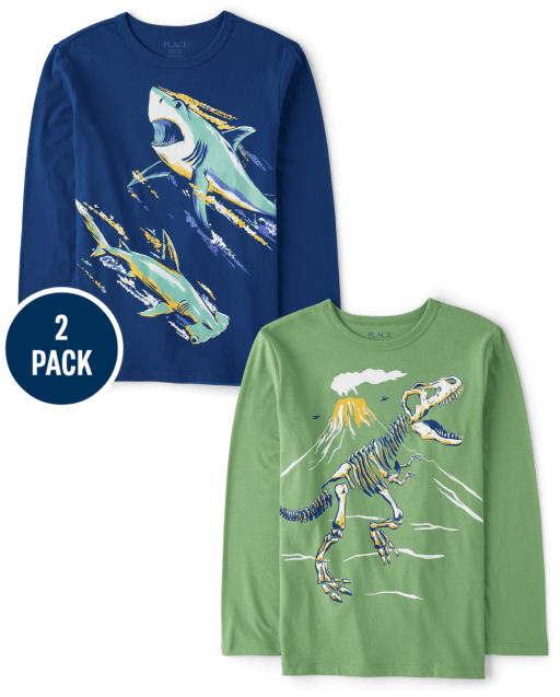 Boys Dino Shark Graphic Tee 2-Pack