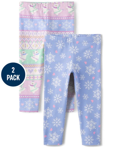 Toddler Girls Snowflake Leggings 2-Pack