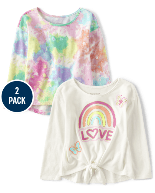 Toddler Girls Rainbow Tie Dye Boxy Top 2-Pack