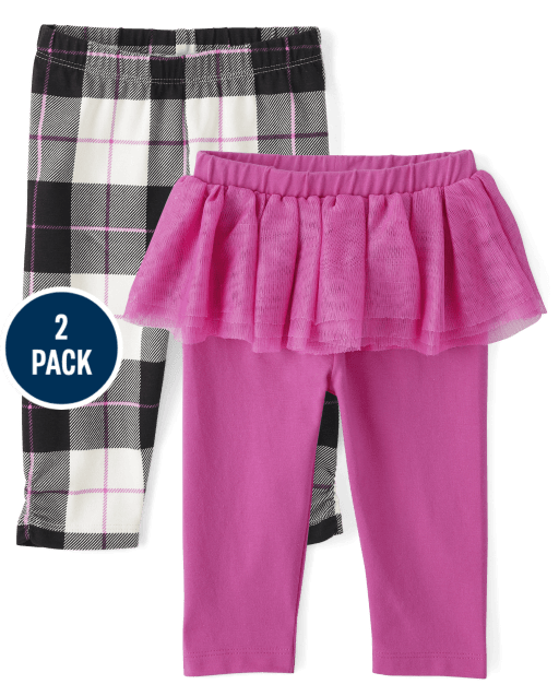 Baby Girls Buffalo Plaid Tutu Leggings 2-Pack