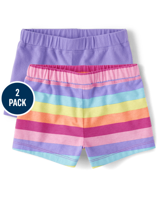 Toddler Girls Rainbow Striped Shorts 2-Pack