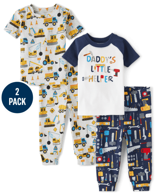 Baby And Toddler Boys Construction Snug Fit Cotton Pajamas 2-Pack