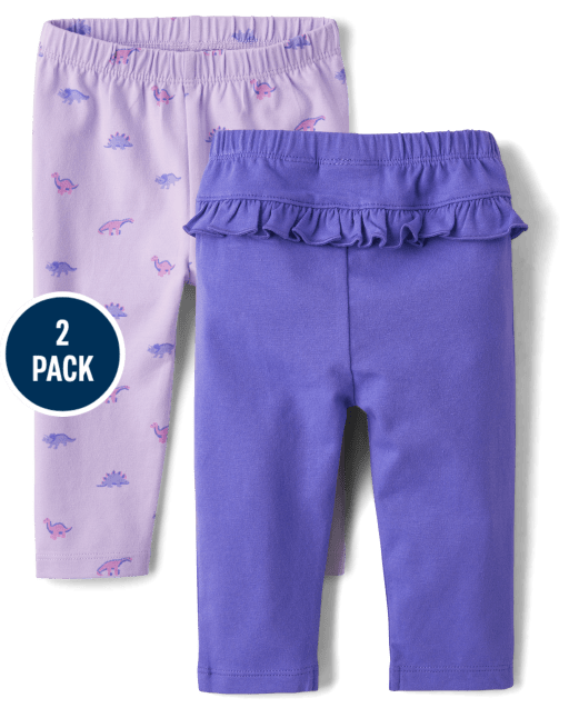 Baby Girls Dino Ruffle Leggings 2-Pack