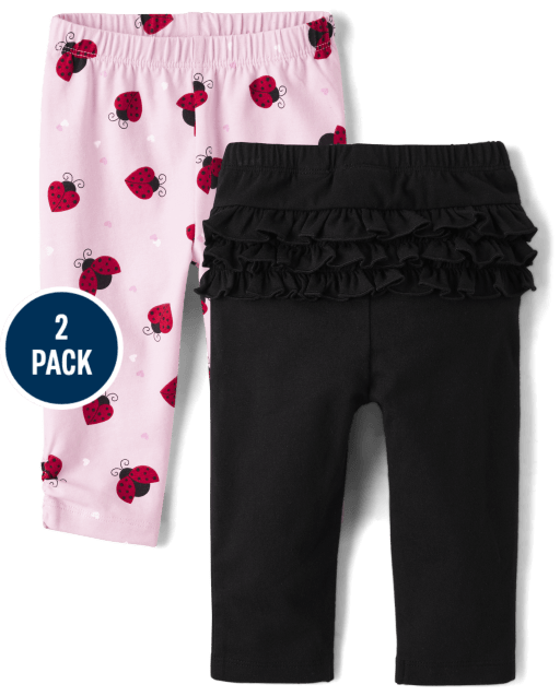 Baby Girls Ladybug Ruffle Leggings 2-Pack