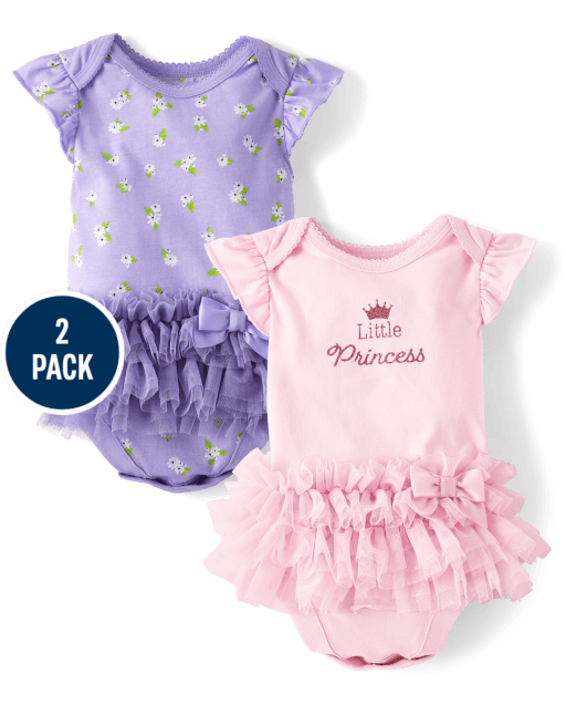 Baby Girls Little Princess Tutu Bodysuit 2-Pack