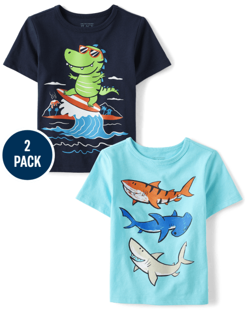 Baby And Toddler Boys Dino Shark Graphic Tee 2-Pack