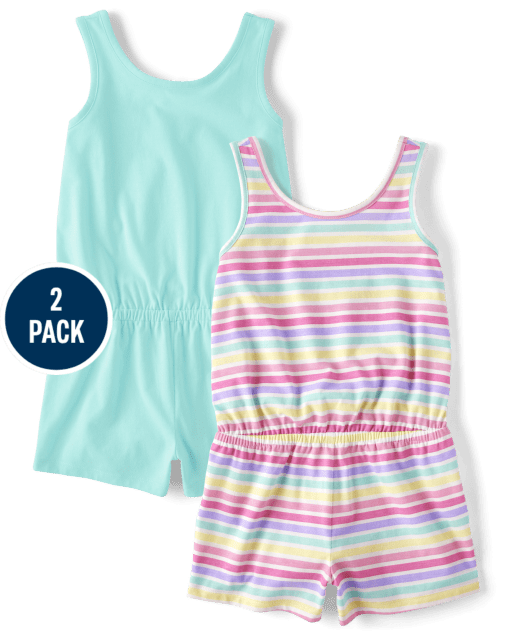 Girls Rainbow Striped Romper 2-Pack
