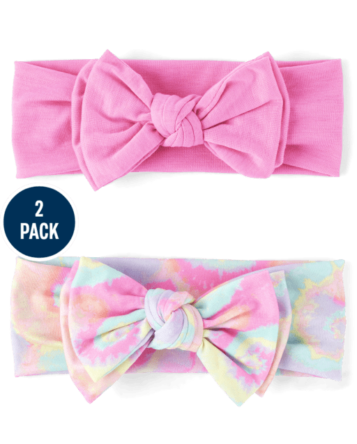 Baby Girls Rainbow Tie Dye Bow Headwrap 2-Pack