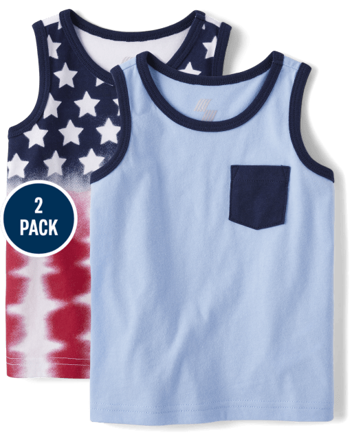 Baby And Toddler Boys American Flag Tank Top 2-Pack