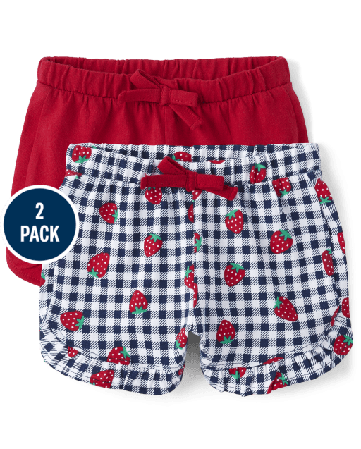 Baby Girls Gingham Strawberry Ruffle Shorts 2-Pack