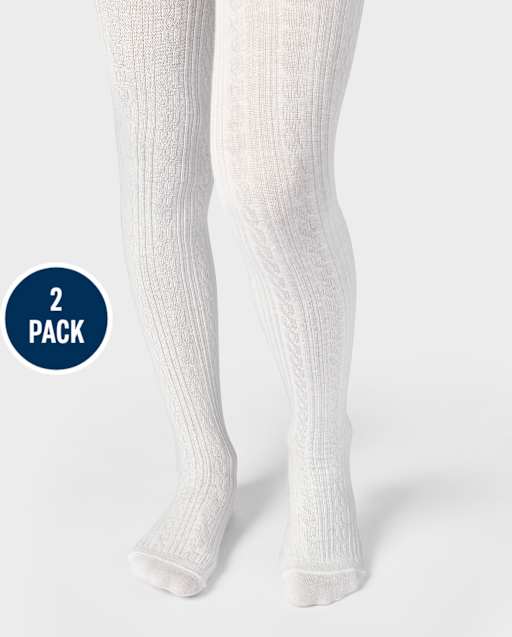 Girls Cable Knit Tights 2-Pack