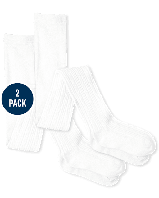 Girls Cable Knit Tights 2-Pack