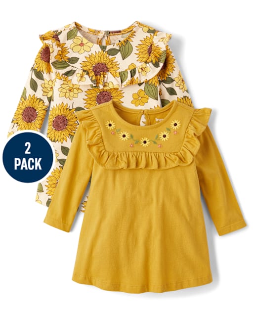 Baby Girls Sunflower Bodysuit Dress 2-Pack