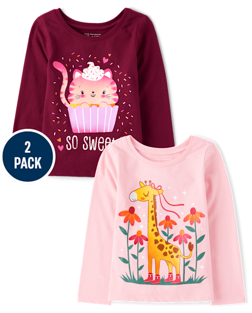 Baby And Toddler Girls Animal Graphic Tee 2-Pack