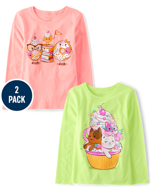 Girls Cat Dessert Graphic Tee 2-Pack