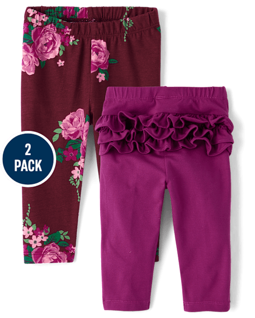 Baby Girls Floral Ruffle Leggings 2-Pack