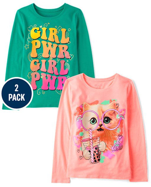 Girls Cat Positive Graphic Tee 2-Pack