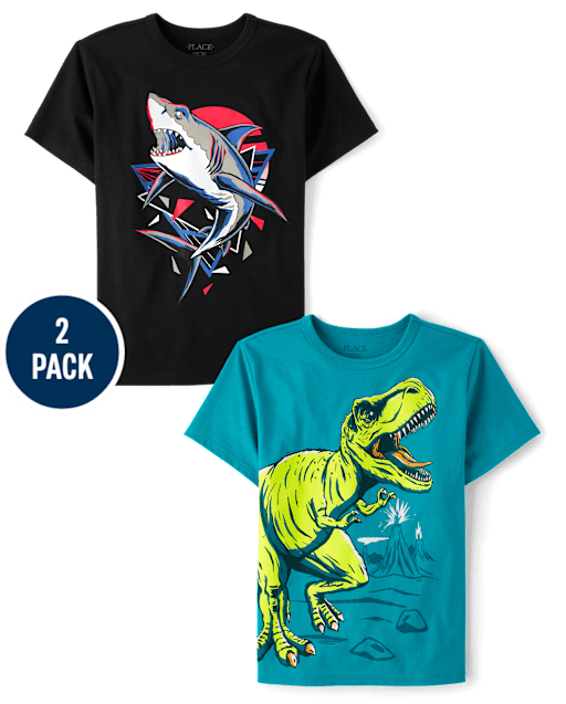 Lot de 2 t-shirts à imprimé dinosaure et requin pour garçon
