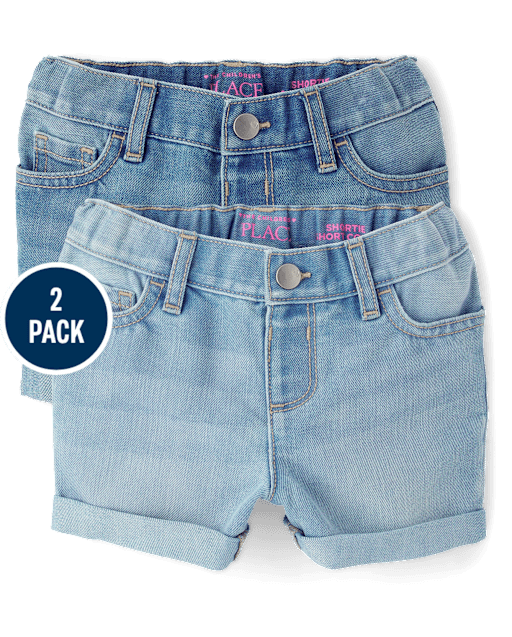 Toddler Girls Roll Cuff Denim Shortie Shorts 2-Pack