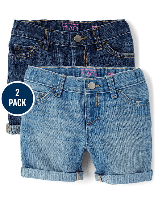 Toddler Girls Roll Cuff Denim Midi Shorts 2-Pack