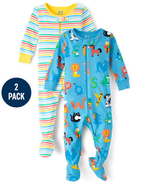 Baby And Toddler Rainbow Alphabet Snug Fit Cotton Footed One Piece Pajamas 2-Pack
