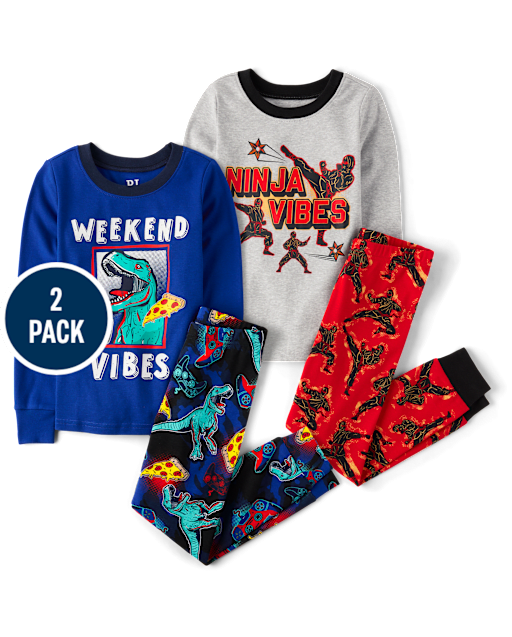 Boys Dino Ninja Snug Fit Cotton Pajamas 2-Pack