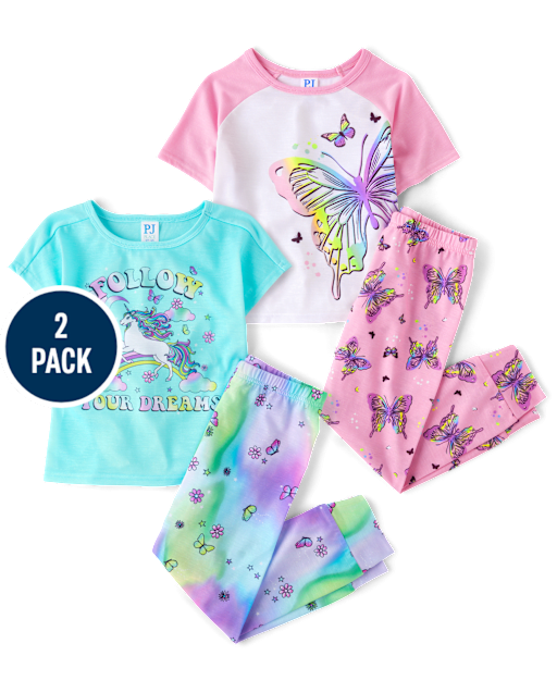 Girls Butterfly Unicorn Pajamas 2-Pack
