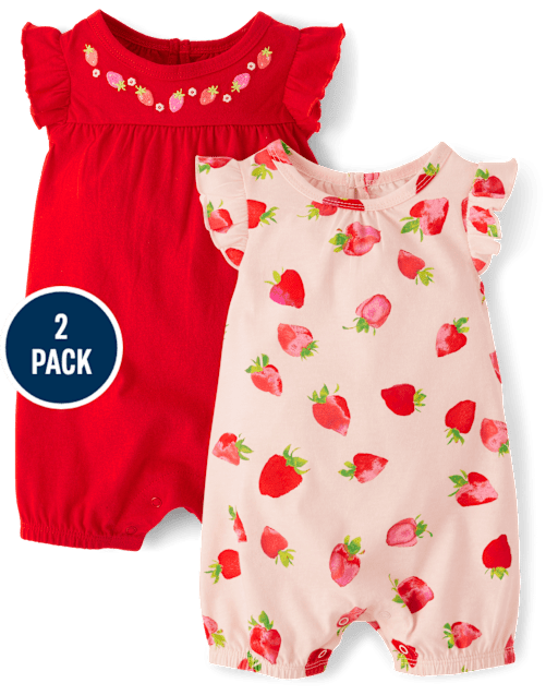 Baby Girls Strawberry Romper 2-Pack