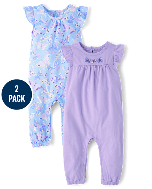 Baby Girls Butterfly Jumpsuit 2-Pack